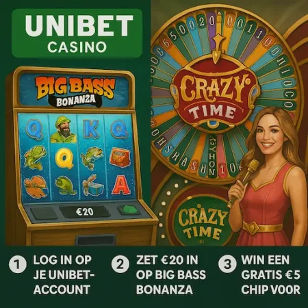 Unibet Crazy Time: zet € 20 in en verdien een € 5 free chip